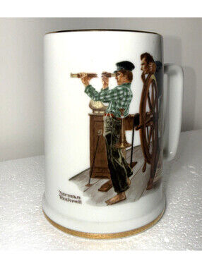 Norman Rockwell Mississippi River Pilot Coffee Mug Cup Boat Ship Captain Vtg